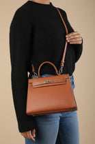 Crossbody Bag With Gold Lock in Textured Tan