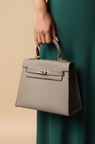 Crossbody Bag With Gold Lock in Textured Taupe