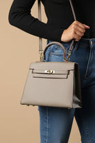 Crossbody Bag With Gold Lock in Textured Taupe