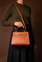 Crossbody Bag With Gold Lock in Textured Tan