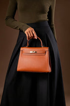 Crossbody Bag With Gold Lock in Textured Tan