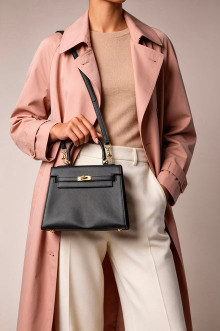 Crossbody Bag With Gold Lock in Textured Black