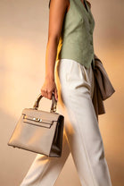 Crossbody Bag With Gold Lock in Textured Taupe