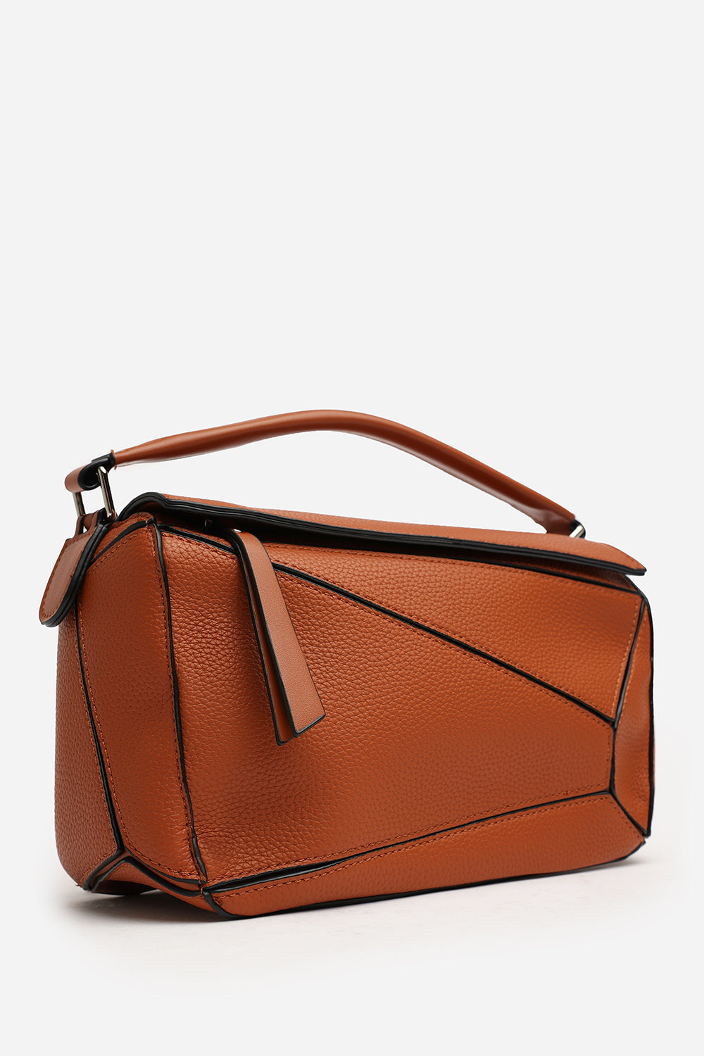 Geometric Crossbody Bag in Tan Faux Leather