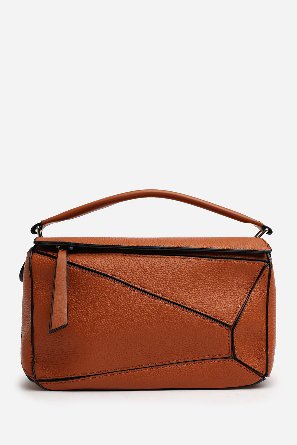 Geometric Crossbody Bag in Tan Faux Leather