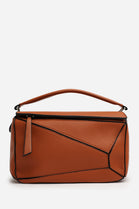 Geometric Crossbody Bag in Tan Faux Leather
