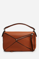 Geometric Crossbody Bag in Tan Faux Leather