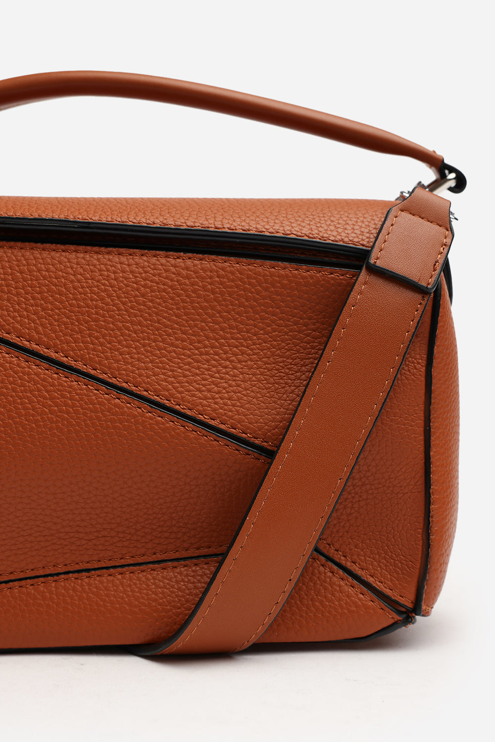 Geometric Crossbody Bag in Tan Faux Leather