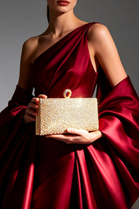 Sparkling Gold Crystal Clutch Bag with Ring Handle & Chain Strap