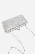 Sparkling Silver Crystal Clutch Bag with Ring Handle & Chain Strap