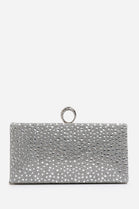 Sparkling Silver Crystal Clutch Bag with Ring Handle & Chain Strap