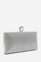 Sparkling Silver Crystal Clutch Bag with Ring Handle & Chain Strap