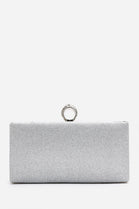 Sparkling Silver Crystal Clutch Bag with Ring Handle & Chain Strap