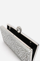 Sparkling Silver Crystal Clutch Bag with Ring Handle & Chain Strap