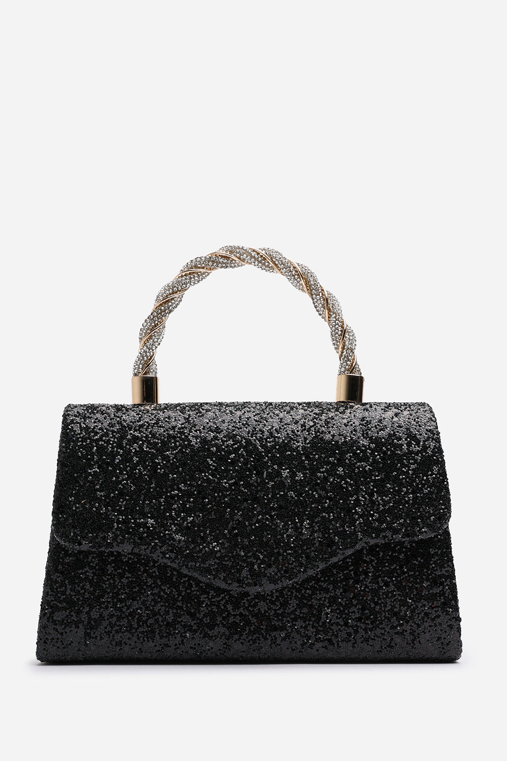 Wholesale Black Glitter Party Bag with Unique Twisted Rhinestone Handle