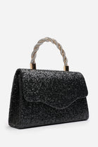 Wholesale Black Glitter Party Bag with Unique Twisted Rhinestone Handle