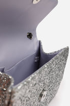 Wholesale Silver Glitter Party Bag with Unique Twisted Rhinestone Handle