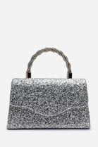 Wholesale Silver Glitter Party Bag with Unique Twisted Rhinestone Handle