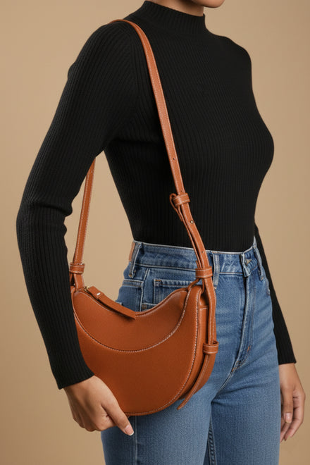 Tan Half-Moon Crossbody Bag