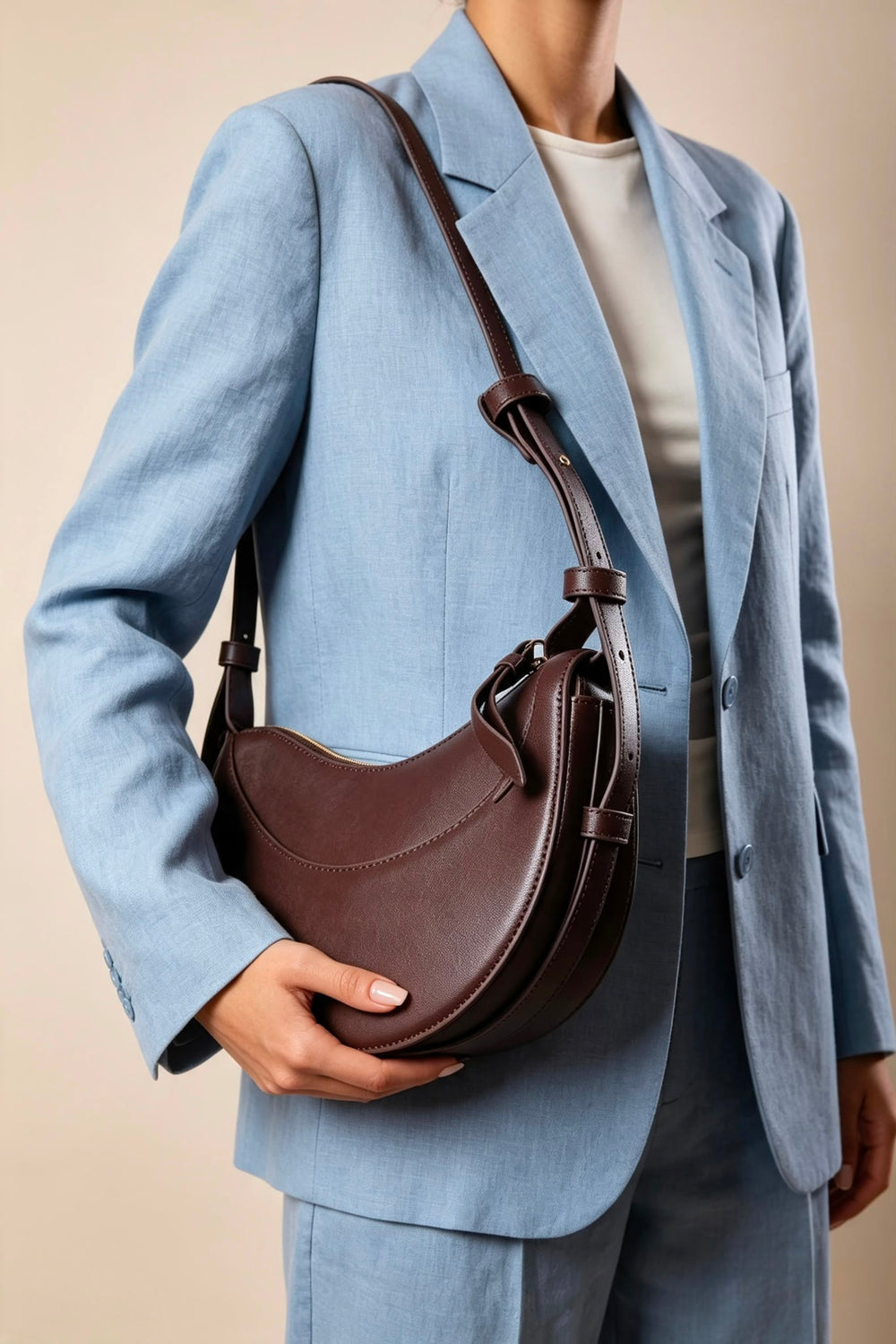 Dark Brown Half-Moon Crossbody Bag