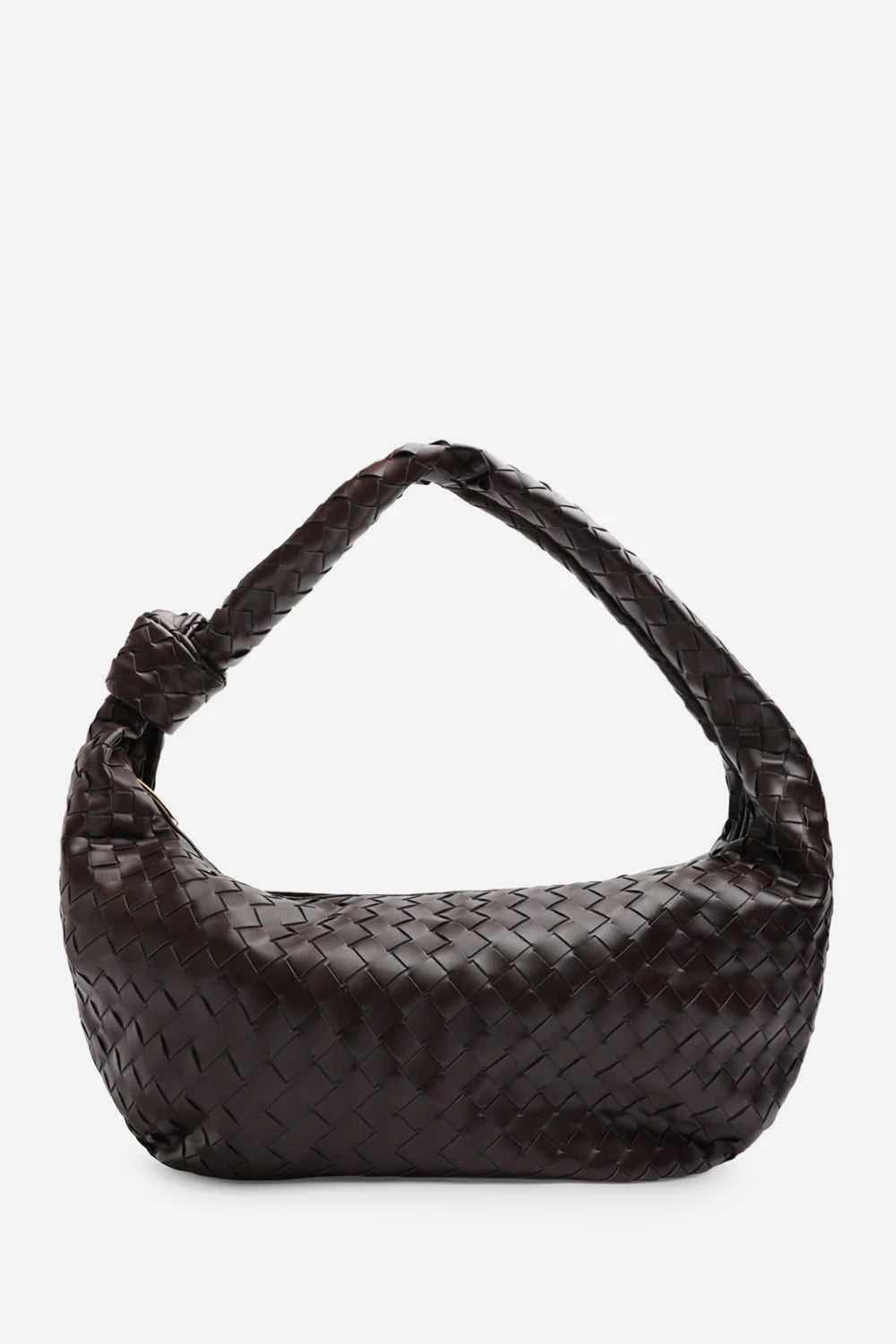 Knotted Dark Brown Faux Leather Shoulder Bag
