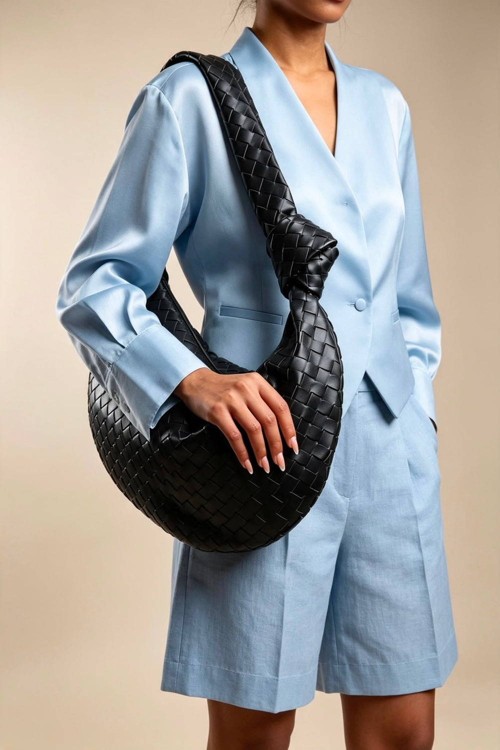 Knotted Black Faux Leather Shoulder Bag