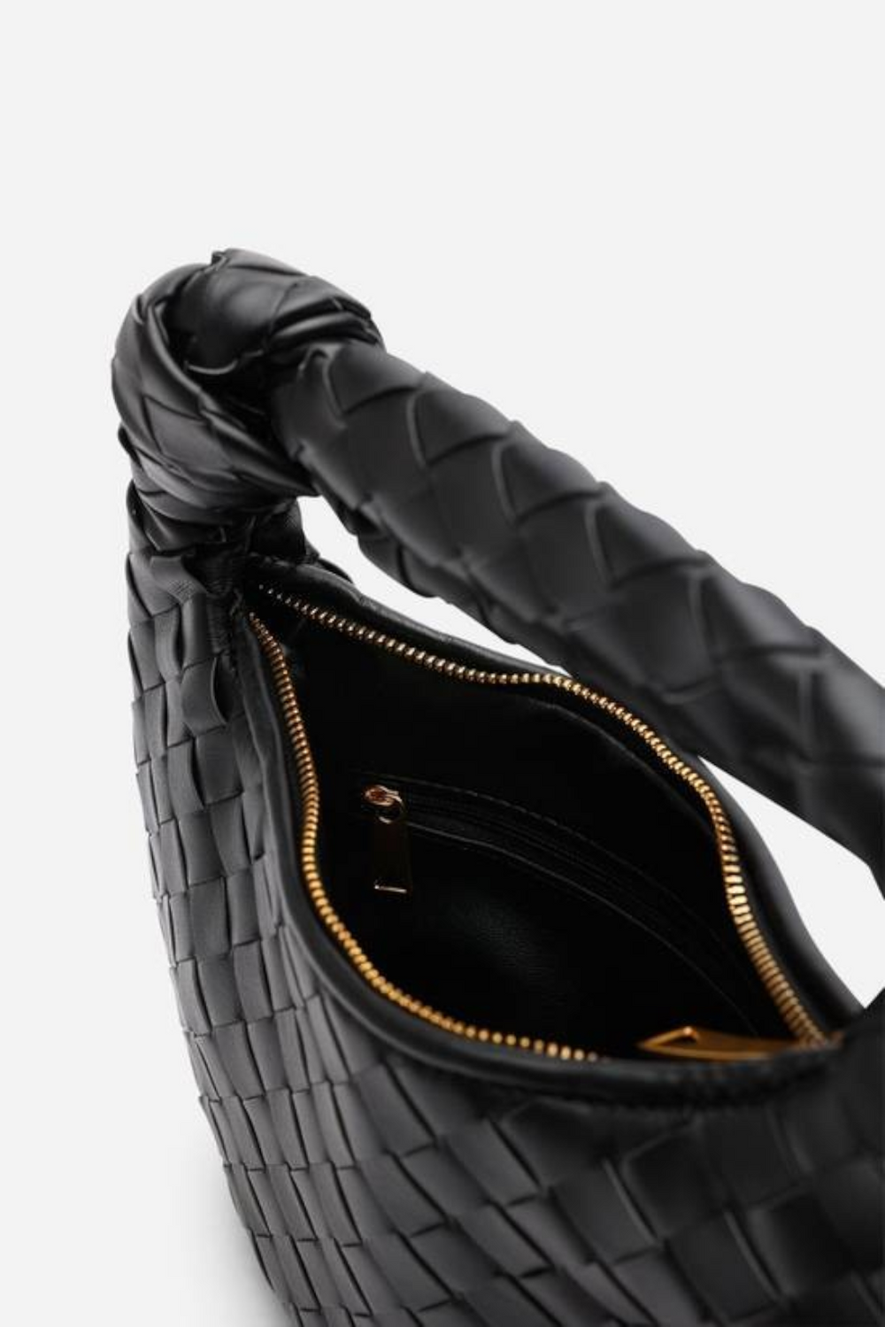 Black Faux Leather Woven Knot Handle Hobo Bag | Wholesale Bags
