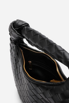 Black Faux Leather Woven Knot Handle Hobo Bag | Wholesale Bags