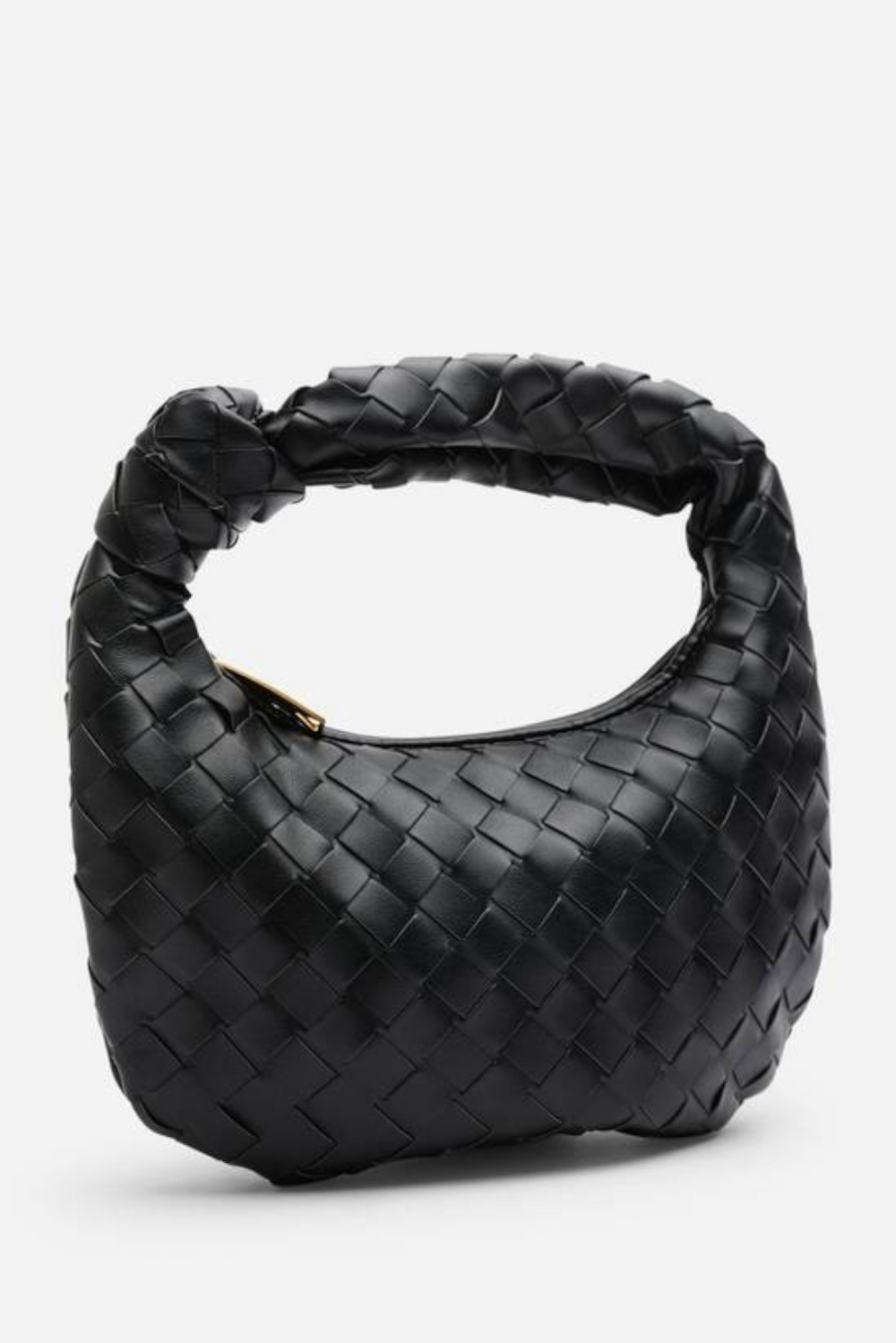 Black Faux Leather Woven Knot Handle Hobo Bag | Wholesale Bags