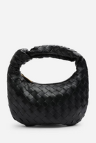 Black Faux Leather Woven Knot Handle Hobo Bag | Wholesale Bags