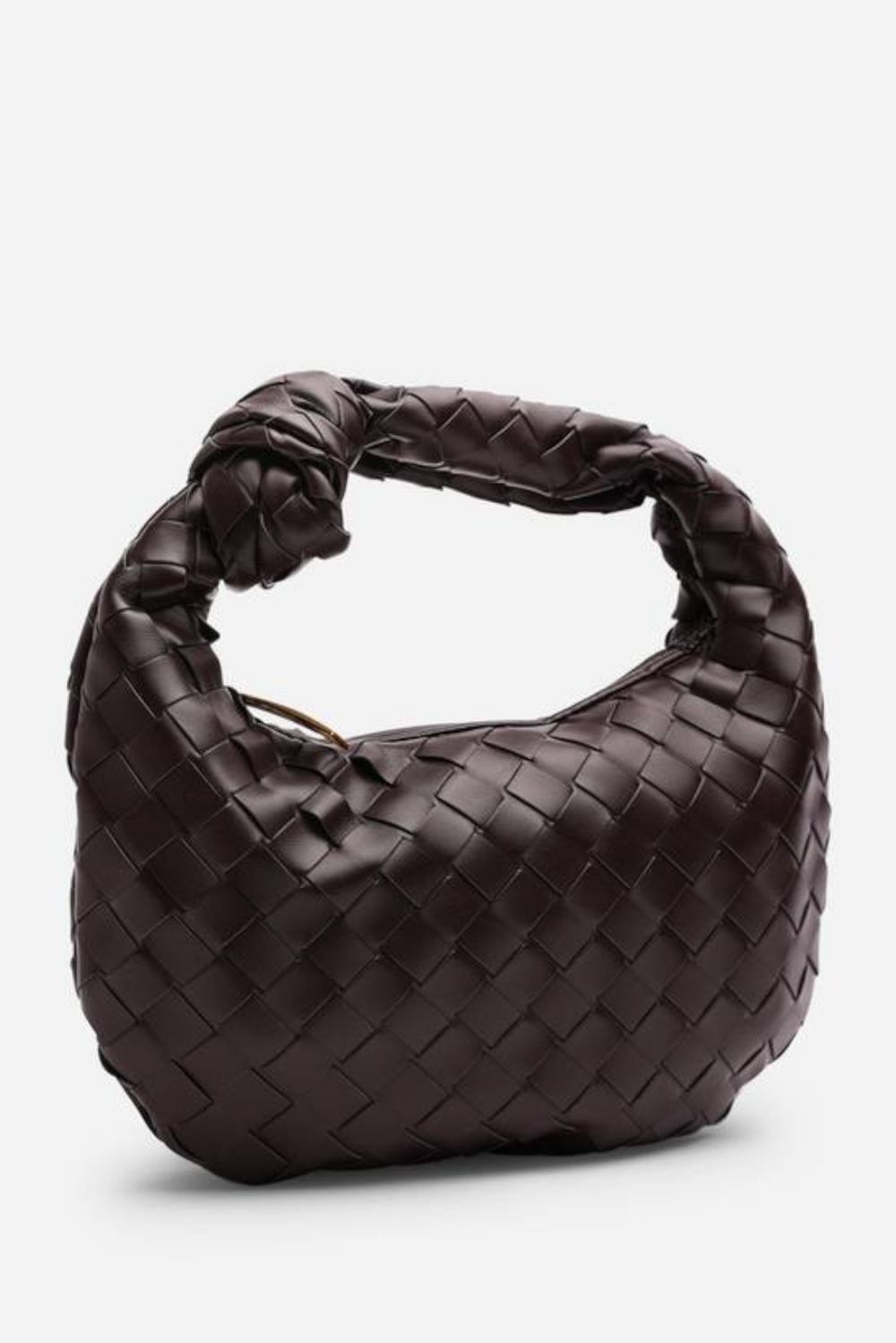 Dark Brown Faux Leather Woven Knot Handle Hobo Bag | Wholesale Bags