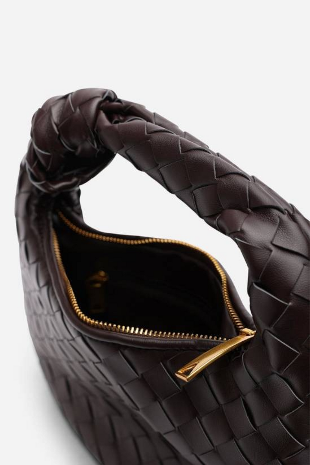 Dark Brown Faux Leather Woven Knot Handle Hobo Bag | Wholesale Bags