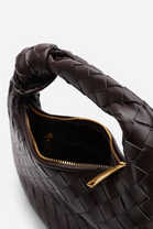 Dark Brown Faux Leather Woven Knot Handle Hobo Bag | Wholesale Bags