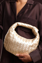Gold Metallic Woven Knot Handle Hobo Bag | Wholesale Bags