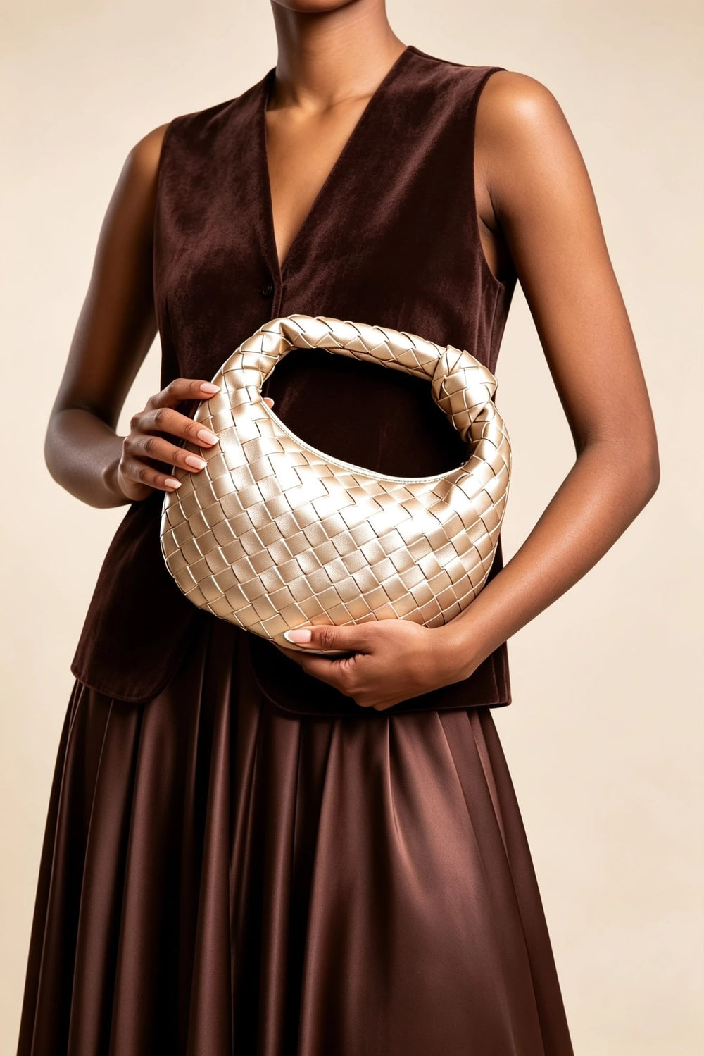 Gold Metallic Woven Knot Handle Hobo Bag | Wholesale Bags
