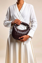 Dark Brown Faux Leather Woven Knot Handle Hobo Bag | Wholesale Bags