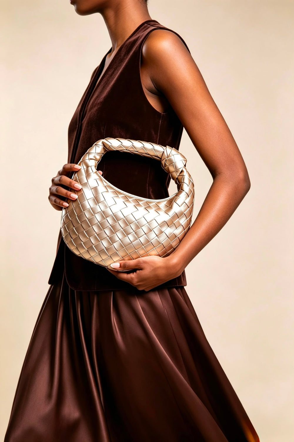Gold Metallic Woven Knot Handle Hobo Bag | Wholesale Bags