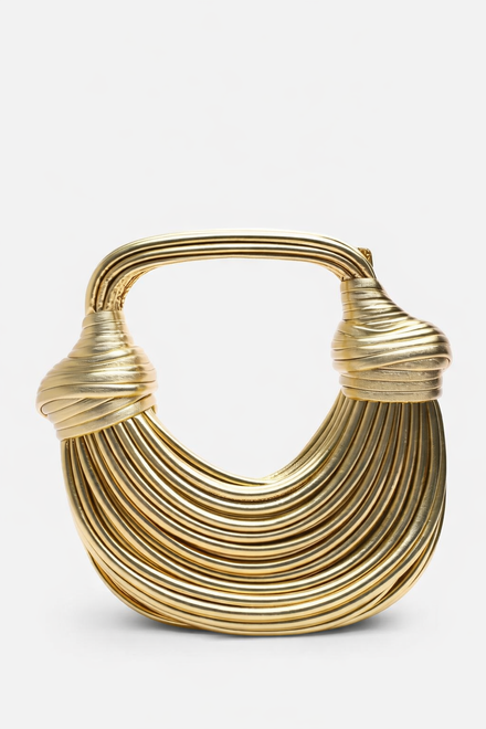 Wholesale Premium Gold Metallic Curved Knotted Shoulder Bag