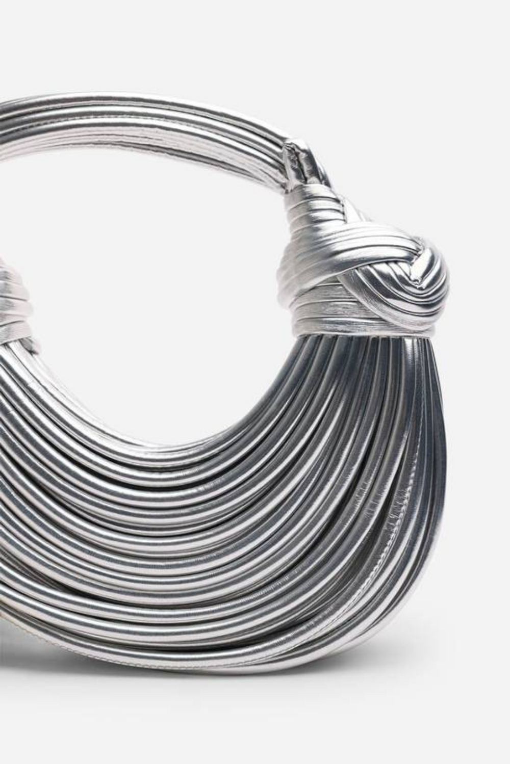 Wholesale Premium Silver Metallic Curved Knotted Shoulder Bag