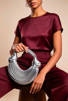 Wholesale Premium Silver Metallic Curved Knotted Shoulder Bag