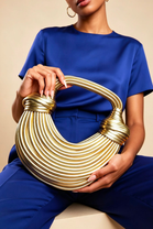 Wholesale Premium Gold Metallic Curved Knotted Shoulder Bag