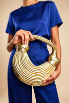 Wholesale Premium Gold Metallic Curved Knotted Shoulder Bag