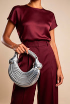 Wholesale Premium Silver Metallic Curved Knotted Shoulder Bag