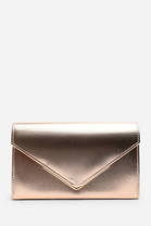 Gold Metallic Faux Leather Clutch with Detachable Chain Strap