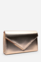 Gold Metallic Faux Leather Clutch with Detachable Chain Strap