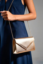 Gold Metallic Faux Leather Clutch with Detachable Chain Strap