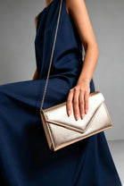 Gold Metallic Faux Leather Clutch with Detachable Chain Strap