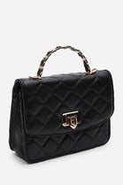Quilted Top Handle Bag with Twist Lock in Black