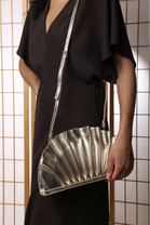 Gold Metallic Pleated Shell Clutch & Crossbody Bag