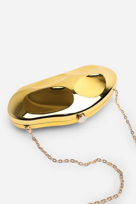 Wholesale Gold Sculpted Evening Clutch - Hard Case Evening Bag